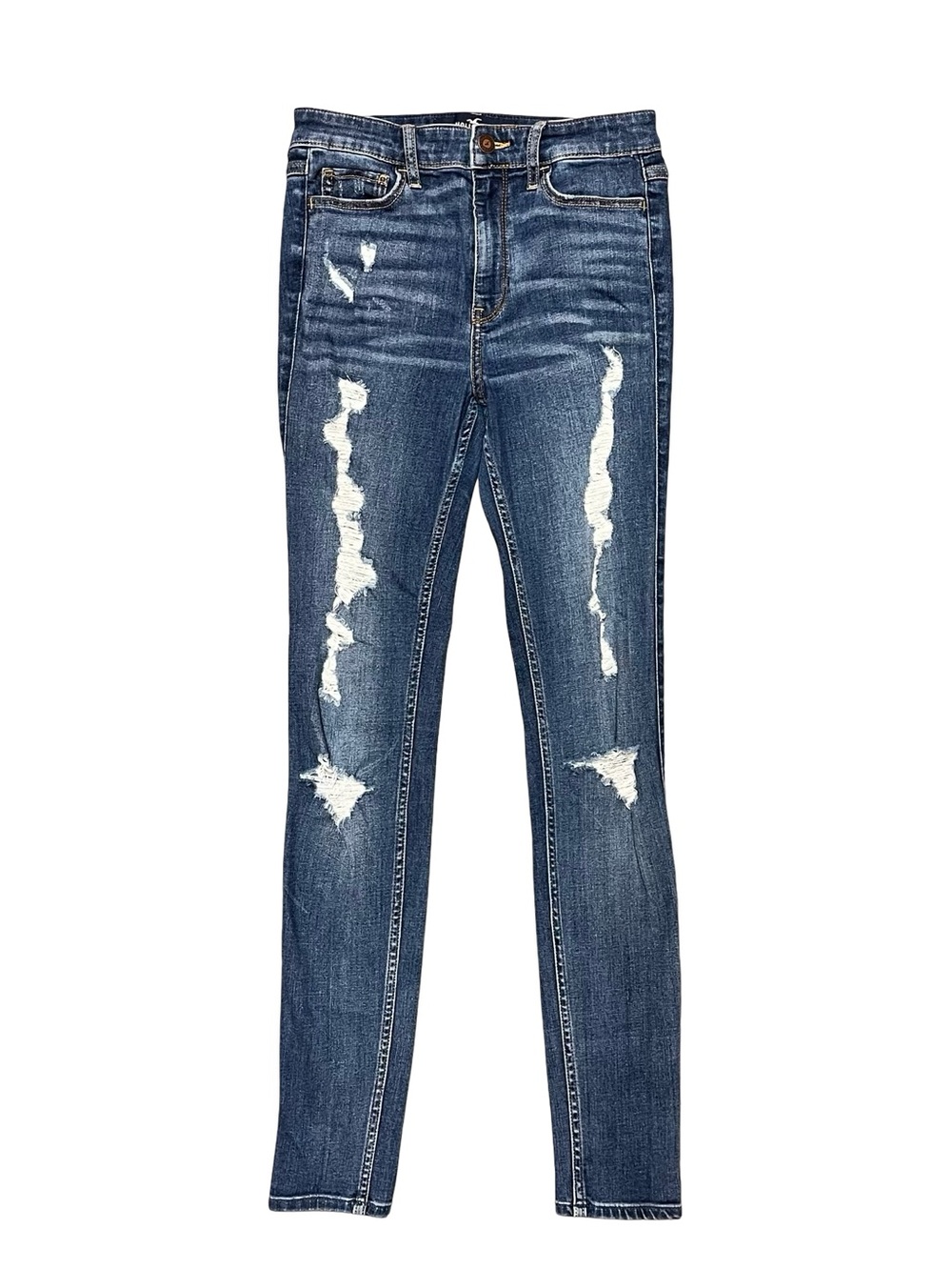 Hollister Women's High Rise Super Skinny Jeans Size W26 L30 Dark Wash Distressed